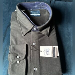 Savile Row Slim Fit Black Dress Shirt 17.5 34/35 Comfort Knit NWT
